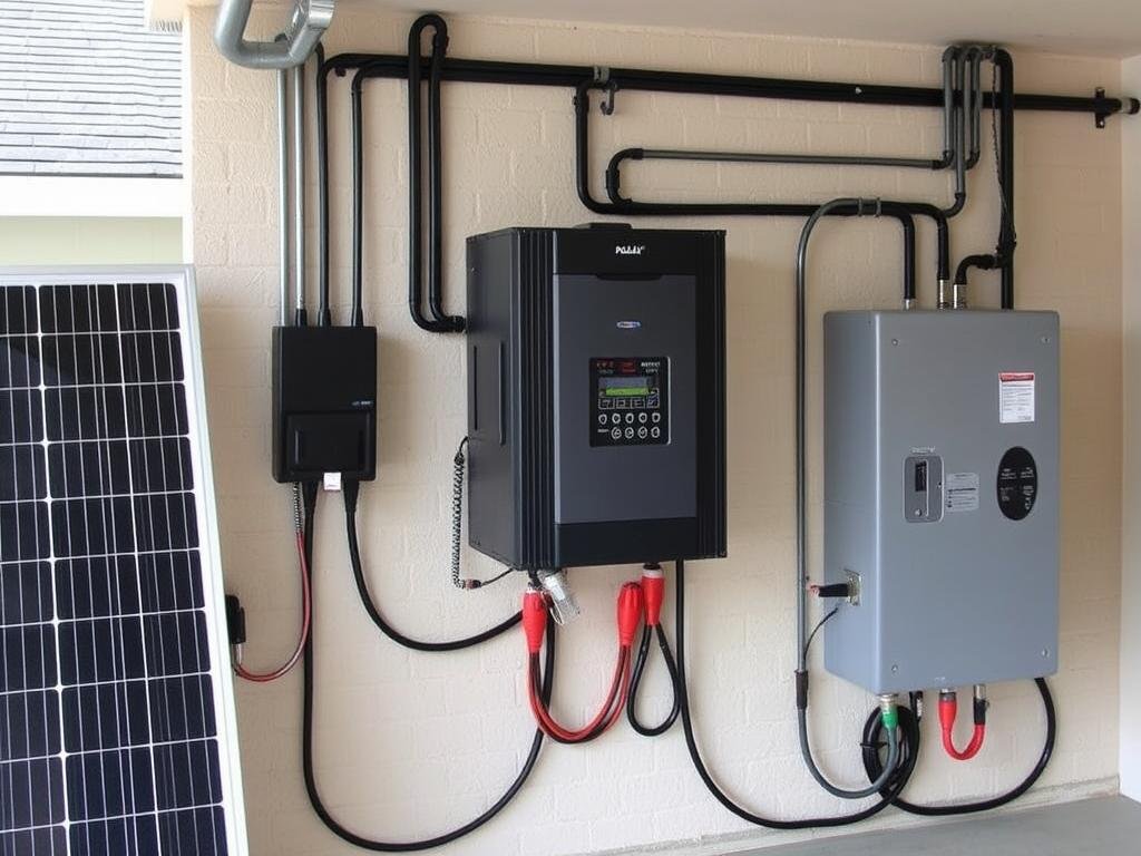 Home battery storage system connected to solar panels storing excess energy Home battery storage system connected to solar panels storing excess energy