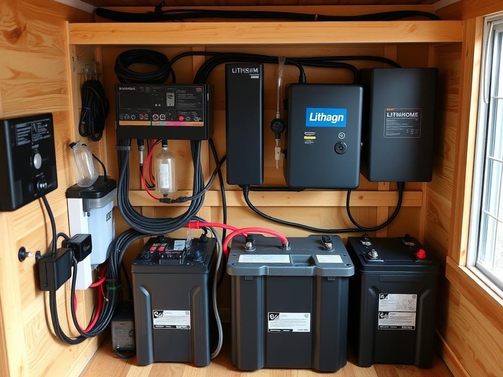 Lithium battery bank for off-grid power storage in a tiny home