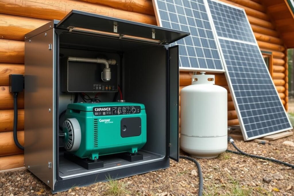 Propane generator serving as backup for an off-grid solar system