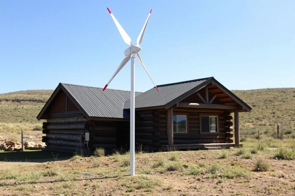Small wind turbine providing off-grid power for a remote cabin