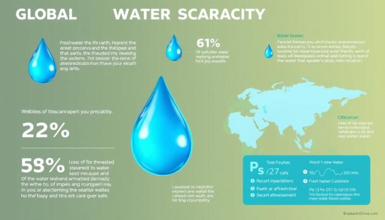 Water conservation infographic showing global water scarcity statistics