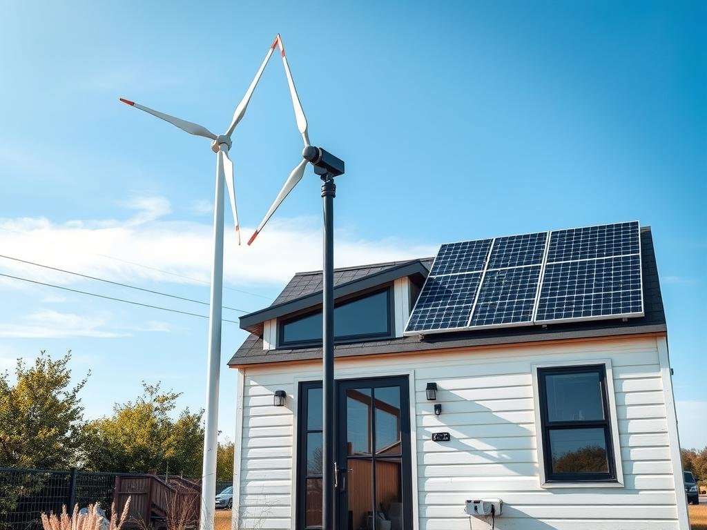 Wind and solar hybrid system powering an off-grid tiny home