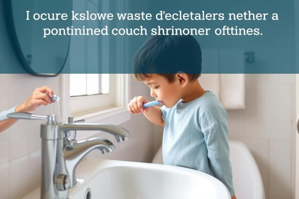 Child turning off water while brushing teeth, demonstrating water conservation as part of sustainable choices for families Child turning off water while brushing teeth, demonstrating water conservation as part of sustainable choices for families