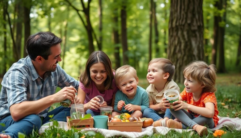 Family enjoying time together outdoors, representing the joy of sustainable living Family enjoying time together outdoors, representing the joy of sustainable living