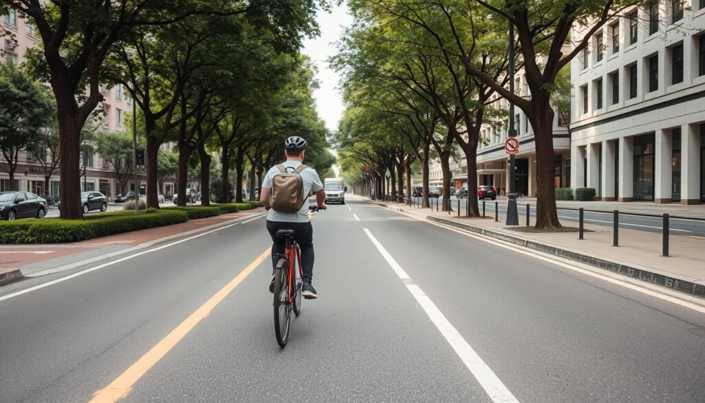 Person biking to work as part of sustainable lifestyle changes for transportation