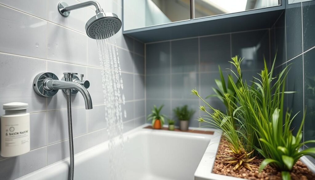 Water-saving practices in home bathroom and garden as sustainable lifestyle changes